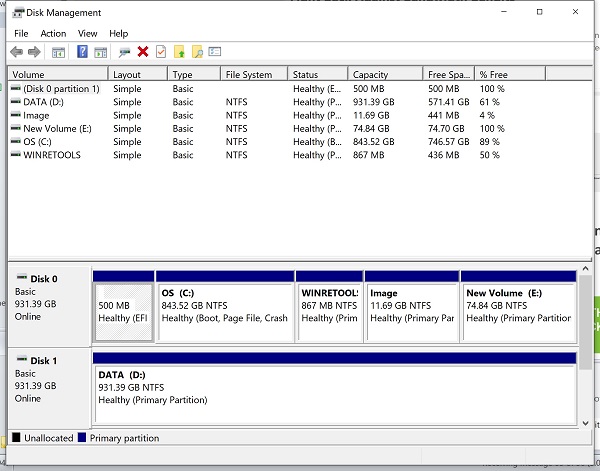 Disk Management in Windows - partions